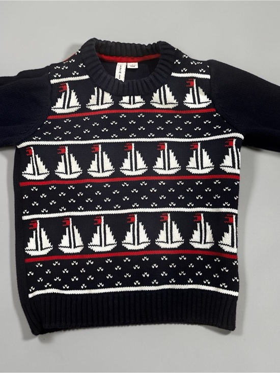 Janie and Jack Other - Janie and Jack Navy, White & Red Sailboat Knit Sweater